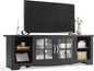 LINSY HOME TV Stand for 75 Inch TV, Modern Farmhouse Entertainment Center with Storage Cabinets and Glass Doors, Tall Media Console Table for Living Room, Bedroom, Large Long Television Stand, Black