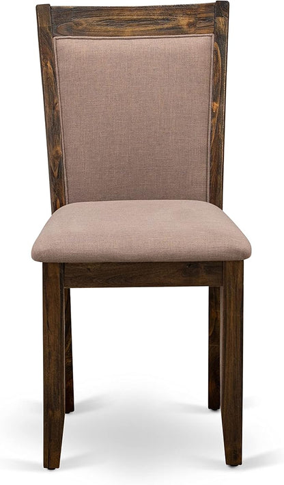 East West Furniture I3MZ5-748 5 Piece Dining Room Table Set Includes a Round Kitchen Table with Pedestal and 4 Coffee Linen Fabric Parson Dining Chairs, 48x48 Inch, Distressed Jacobean
