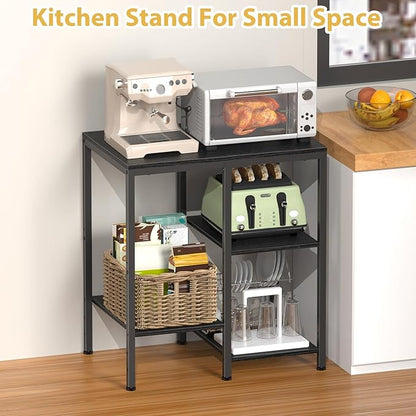 Kitchen Microwave Stand,4-Tier Adjustable Bakers Rack,Multi-Purpose Kitchen Storage Cart for Coffee Station,Space-Saving Metal Appliance Shelf for Living Room (Coal-Black)