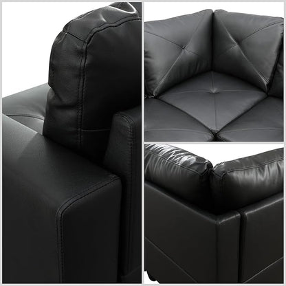 L Shaped Sectional Couches for Living Room, Modular 4 Seat Sofa with Ottoman Storage, Modern Couch with Chaise for Bedroom Apartment Furniture, Black
