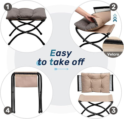 HollyHOME 15"(H) Folding Footrest Stool, Upholstered Small Foldable Ottoman, Accent Padded Sofa Foot Stool for Lazy Chair, Metal Frame Portable Foot Rest Ottoman for Living Room, Bedroom, Dark Grey