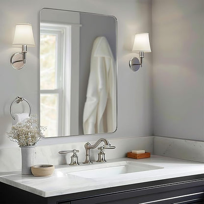 ANDY STAR 36"x48"Chrome Bathroom Mirror, Large Wall Mirror for Bathroom, Rounded Rectangle Mirror in Premium Stainless Steel Metal Frame Hangs Horizontal Or Vertical…