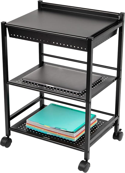 Mind Reader Cart with Covered Compartment, Office Organizer, Storage, 3-Tier, Office, Metal, 20" L x 14.25" W x 28.75" H, Black
