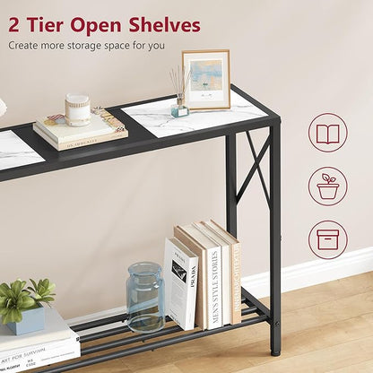 Tajsoon Console Table 41.8”, 2-Tier Entryway Table, Narrow Sofa Table with Shelves, Entrance Table for Hallway, Entryway, Living Room, Foyer, Corridor, Office, Black & White