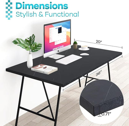 Kaboon Universal Tabletop 36 x20, Solid One-Piece Melamine Table Top, Double L-Desk Floating Desk DIY, Home and Office,Cloud Atlas/Black Marble