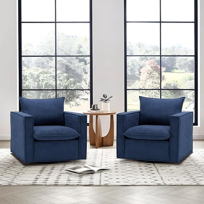 COLAMY Swivel Accent Chair Set of 2, 34 Inches Wide Upholstered Arm Chair with Plump Back Pillow, Modern Sofa Living Room Chair for Bedroom, Corner, Reading Nook-Blue
