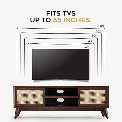 Bme Jasper Deluxe TV Console Table, Pre-Assembled Entertainment Center for up to 70 inch TV, 10 Minutes Assembly Solid Wood TV Table, Mid Century Console Stand - Walnut