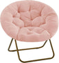 Saucer Chair Faux Fur with Soft and Thick Padded Seat Metal Frame, Modern Style Folding Cozy Chair for Living Room, Bedroom, XL, Pink