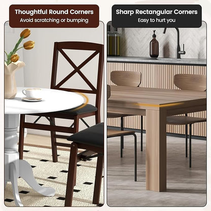 COSTWAY Round Dining Table for 4, 39-inch Wooden Kitchen Table with Solid Rubber Wood Frame, Curved Trestle Legs, Adjustable Foot Pads, Mid Century Rustic Dinning Table for Living Room (White)
