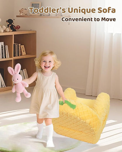Toddler Chair, Comfy Foam Kids Couch with Soft Velvet Cover, Toddler Couch with Cute Pineapple Design for Gaming and Studying, Kids Sofa for Boys and Girls