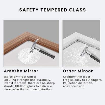 Amorho 48 X30 Inch Bathroom Mirror for Wall, Walnut Wood Grain Metal Framed Mirror, Anti-Rust, Hang Horizontally/Vertically, Suitable for Vanity, Bedroom, Farmhouse, Bathroom