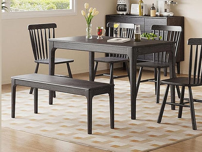 Dining Bench, Wood Bench Solid Oak Wooden Bench Indoor Dining Room Table Home Bedroom Bed End Restaurant Modern Hallway Furniture (Black, 39.4" W x 13.8" D x 17.7" H)
