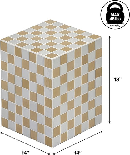 JONATHAN Y END2000I Callista 18" Modern Bohemian Ceramic Tiled Rectangle End Table, Side Table, Accent Table for Living Room, Bedroom, Khaki Yellow/Light Gray