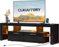 Clikuutory Modern LED Black 67 inch TV Stand with Power Outlet and Large Storage for 40 50 55 60 65 70 75 Inch TVs, Wood TV Console with High Glossy Entertainment Center for Living Room, Bedroom