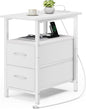 Vagusicc White End Table with Charging Station, Narrow Side Table, 23.8'' Tall Nightstand with 2 Fabric Drawers, Small Sofa Side Table Narrow Nightstand for Small Spaces, Living Room, Bedroom, White