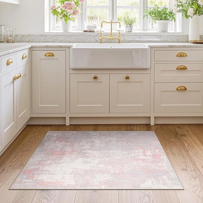 Washable Area Rugs 2'x3' Non-Slip Modern Abstract Soft for Living Room Entryway Bedroom Nursery, Print Pattern, Grey Pink