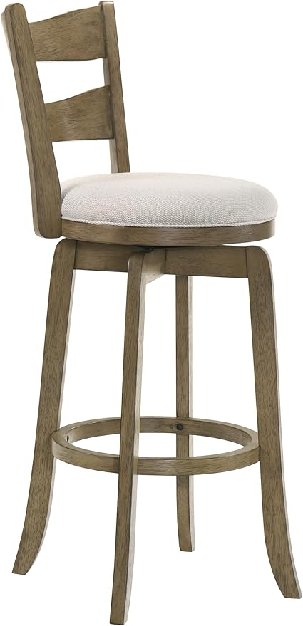 Armen Living Blair 30 in. Putty Brown Bar Height Rubberwood Swivel Barstool with Cream Fabric Seat - Set of 4
