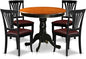 East West Furniture ANAV5-BLK-LC 5 Piece Dinette Set for 4 Includes a Round Kitchen Table with Pedestal and 4 Faux Leather Dining Room Chairs, 36x36 Inch, Black & Cherry