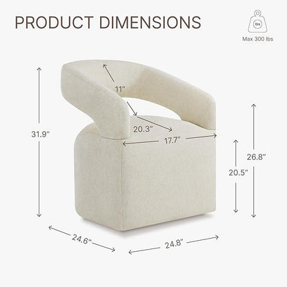 Upholstered Dining Chairs with Casters Easy Assembly Require Modern Barrel Armchair with Rollers for Diningroom Bedroom Livingroom Reading Room,Set of 2,Cream Beige