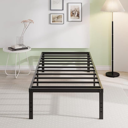EMODA 16 Inch Heavy Duty Twin Bed Frame, Metal Platform Bed Frames No Box Spring Needed, Noise Free, Easy Assembly, Black