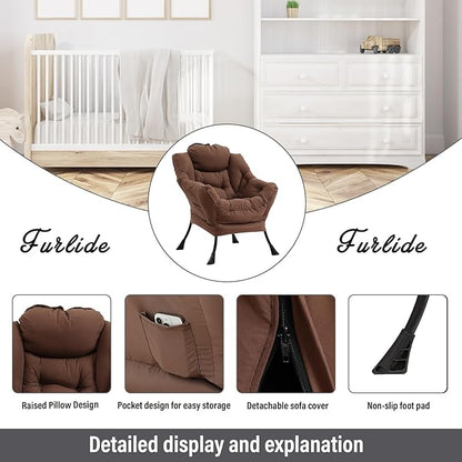 Lazy Chair with Ottoman, Modern Chair with Folding Footrest, Lounge Accent Chair, Comfortable Reading Chair (Dark Brown)