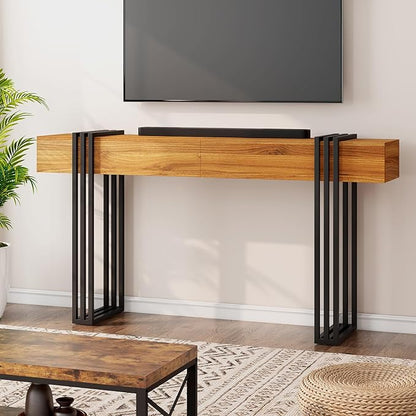 63 Inch Long Console Table, Industrial Sofa Table Behind The Couch Rectangular Entryway Table for Entrance Hallway Living Room, Brown