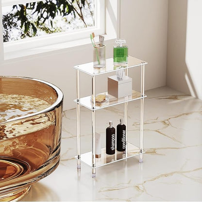 Clear Acrylic Narrow Side Table Set of 2 for Small Spaces, 15.75" L x 7.87" W x 24.6" H, 3 Tier Rectangle Slim End Table Nightstand, Small Bedside Table for Bedroom, Bathroom, Living Room
