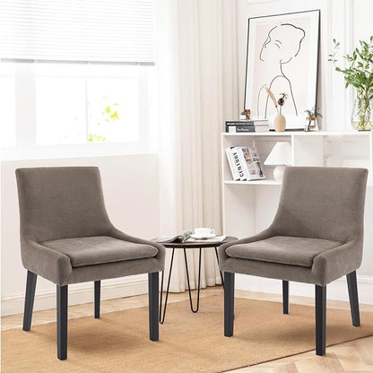 COLAMY Modern Dining Chairs Set of 6, Upholstered Corduroy Accent Side Leisure Chairs with Mid Back and Wood Legs for Living Room/Dining Room-Camel