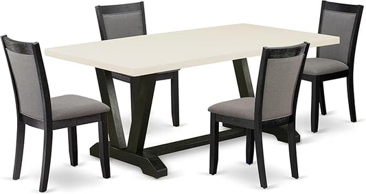 East West Furniture V627MZ650-5 5 Piece Dining Room Table Set Includes a Rectangle Kitchen Table with V-Legs and 4 Dark Gotham Grey Linen Fabric Parsons Chairs, 40x72 Inch, Multi-Color