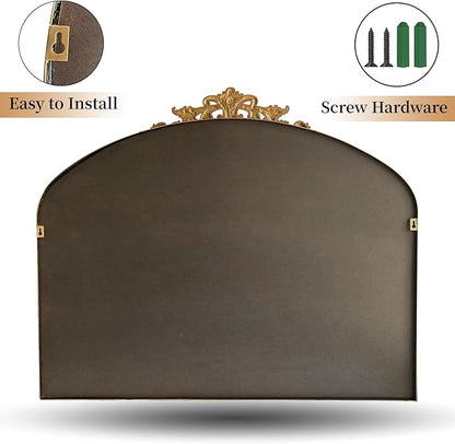 WAMIRRO Ornate Gold Mirror,Vintage Arched Baroque Antique Mirorrs for Living RoomHallwayFireplaceBathroomEntryway 36"X30"