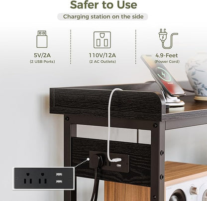 IRONCK Console Table, Sofa Table with Power Outlet, Farmhouse Hallway Table for Entryway, Living Room, Height Adjustable, Easy Assembly, Vintage Black, 43"