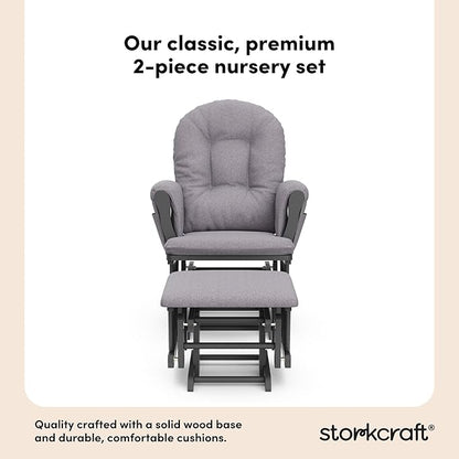 Storkcraft Premium Hoop Glider & Ottoman (Gray/Gray Swirl) — GREENGUARD Gold Certified Nursery Glider, Solid Wood Craftsmanship, Smooth-Gliding Nursery Chair and Ottoman, Award-Winning