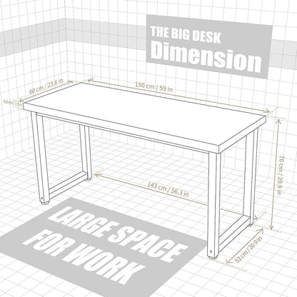 TOPSKY 59" Big Large Computer Office Desk 1.88" Thickness Desktop (Rustic Brown)