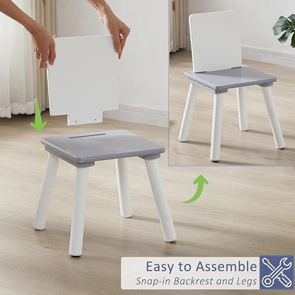 VECELO Activity Table and 2 Chair Set with Hidden Mesh Storage, Durable Playroom Furniture, Modern Design, Easy Assembly, Grey & White