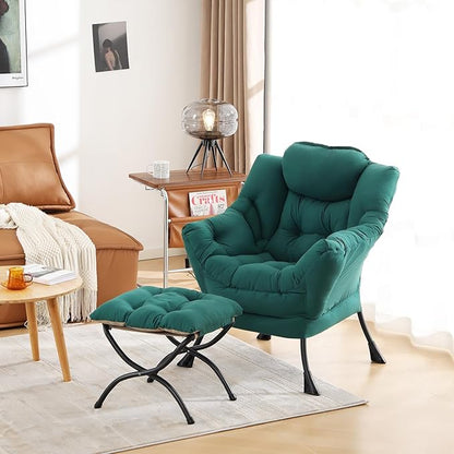 Cozy Lazy Chair and Ottoman, Large Contemporary Accent Lounge Chair Set, Leisure Upholstered Reading Armchair for Bedroom, Living Room, Dorm Rooms, Office