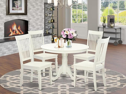 East West Furniture HLWE5-LWH-W 5 Piece Dining Set Includes a Round Dining Table with Pedestal and 4 Kitchen Chairs, 42x42 Inch, Linen White