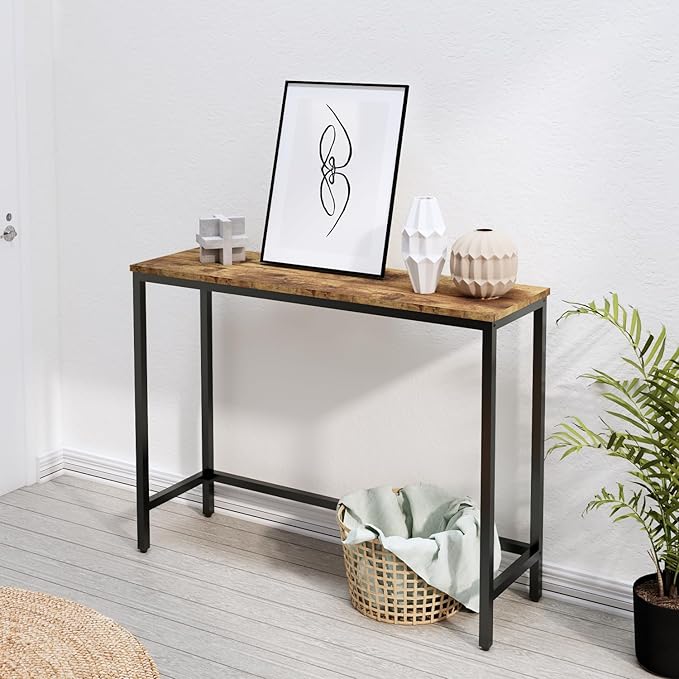 39.4” Console Table, Hallway Entrance Table Sofa Table Behind Couch, for Living Room, Entryway, Easy Assembly, Accent Table, Rustic Brown