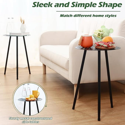 1 Pack Metal Outdoor Side Tables Small Outside End Table for Patio Round Accent Garden Corner Table for Small Spaces, Balcony, Porch Plant Stand Indoor
