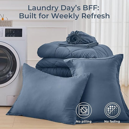 HEVUMYI Dusty Blue Twin-XL Comforter Set - 5-Piece All Season Bed in a Bag Twin-XL, Ultra Soft Bedding Set with Comforter, Flat Sheet, Fitted Sheet, Pillowcases, Pillow Shams