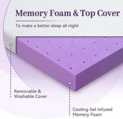 SINWEEK 2 Inch Gel Memory Foam Mattress Topper Twin XL Size/Twin Extra Long, Ventilated High Density Pad for Back Pain, Bed Topper with Removable Soft Cover, CertiPUR-US Certified