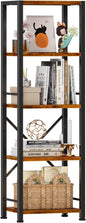 Furologee 5 Tier Tall Bookshelf, Rustic Narrow Bookcase, Display Standing Shelf Units, Metal and Wood Storage Shelves Organizer for Bedroom, Living Room, Home Office, Entryway, Kitchen, Rustic Brown