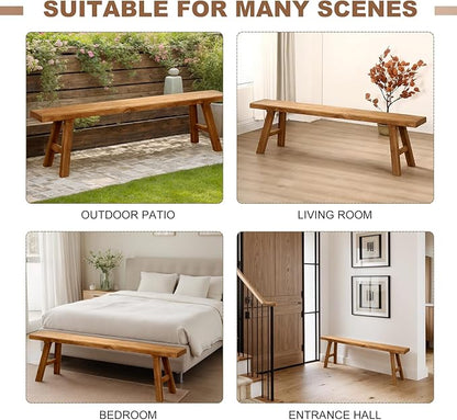 Farmhouse Solid Wood Bench: Long Rustic Indoor Narrow Wooden Bench for Entryway,Living Room, Dining Room,End of Bed,Hallway (59" Lx10 Wx18 H)