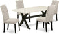 East West Furniture X627EL635-5 5 Piece Dining Room Table Set Includes a Rectangle Dining Table with X-Legs and 4 Doeskin Linen Fabric Upholstered Chairs, 40x72 Inch, Multi-Color