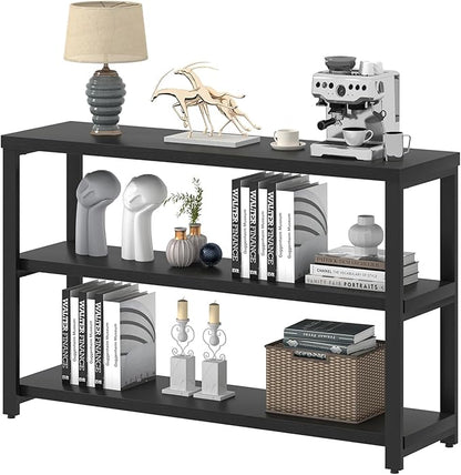 EXCEFUR Industrial Entryway Table, 3 Tier Console Table for Living Room, Wood Sofa Table for Hallway Behind Couch (47 Inch, Modern Black)