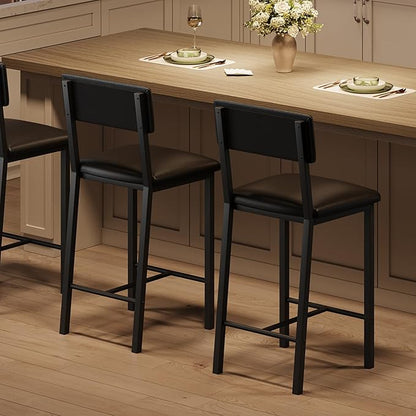 Garvee Bar Stools Set of 2, Kitchen Barstools with Thick Cushion, 25 Inch Counter Height Bar Stools with Backrest and Footrest, for Dining Room, Kitchen Island Counter Chairs, Retro Black