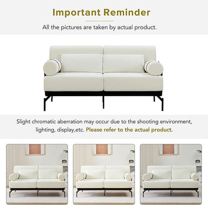 Modern Loveseat Sofa 59" Sofa Couch 2-Seater Sofa with Flexible USB Ports, Unique Cylindrical Armrests for Living Room, Beige