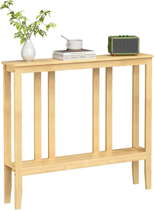 ELYKEN Console Tables for Entryway, 36.2" Long 2 Tier Hallway Table Behind Couch, 7” Narrow Sofa Table for Entrance, Entry, Living Room, Natural