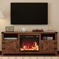 YESHOMY Fireplace TV Stand with Barn Doors and Open Display Shelf, Farmhouse Media Console with Hidden Cable Routing, Entertainment Center for Televisions up to 65+ Inch, Walnut