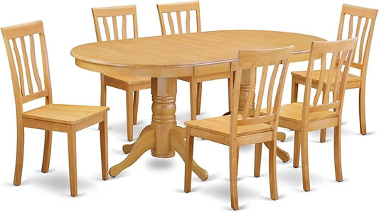 East West Furniture VAAN7-OAK-W 7 Piece Kitchen Table & Chairs Set Consist of an Oval Dining Room Table with Butterfly Leaf and 6 Solid Wood Seat Chairs, 40x76 Inch, Oak
