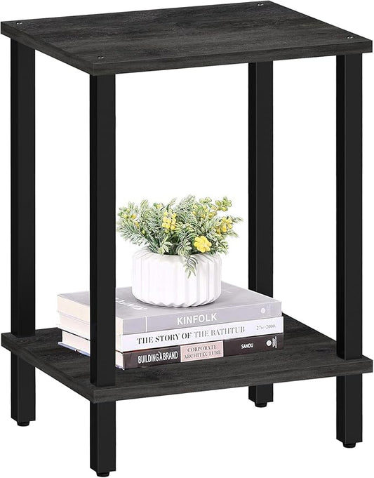 TUTOTAK End Table, Side Table, Nightstand, 2-Tier Storage Shelf, Sofa Table for Small Space, Living Room, Bed Room, Charcoal Grey TB01BY034